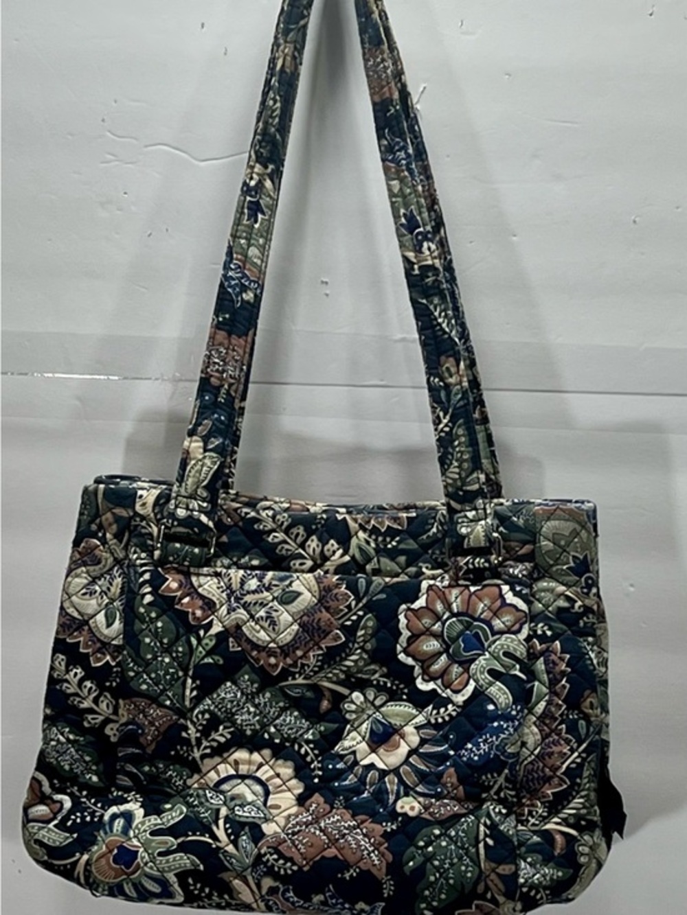 Vera Bradley Quilted Floral Tote Bag in Navy and Green with matching billfold